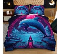 Nuphtun Duvet Cover Super King Size Colourful Dolphin, Microfiber Bedding Super King Set for Family, Luxury 3D Printed Quilt Cover 86 x 102 Inches with Zipper & Ties