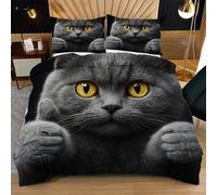 Nuphtun Duvet Cover Super King Size Grey Adult Cat, Microfiber Bedding Super King Set for Family, Luxury 3D Printed Quilt Cover 86 x 102 Inches with Zipper & Ties