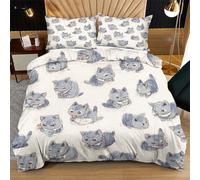 Nuphtun Duvet Cover Super King Size Grey Cartoon Cat, Microfiber Bedding Super King Set for Family, Luxury 3D Printed Quilt Cover 86 x 102 Inches with Zipper & Ties
