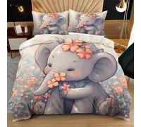 Nuphtun Duvet Cover Super King Size Grey Cartoon Elephant, Microfiber Bedding Super King Set for Family, Luxury 3D Printed Quilt Cover 86 x 102 Inches with Zipper & Ties