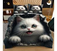 Nuphtun Duvet Cover Super King Size Grey Cute Cat, Microfiber Bedding Super King Set for Family, Luxury 3D Printed Quilt Cover 86 x 102 Inches with Zipper & Ties