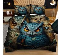 Nuphtun Duvet Cover Super King Size Grey Owl, Microfiber Bedding Super King Set for Family, Luxury 3D Printed Quilt Cover 86 x 102 Inches with Zipper & Ties