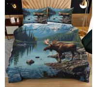 Nuphtun Duvet Cover Super King Size Grey Reindeer, Microfiber Bedding Super King Set for Family, Luxury 3D Printed Quilt Cover 86 x 102 Inches with Zipper & Ties