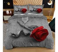 Nuphtun Duvet Cover Super King Size Grey Rose, Microfiber Bedding Super King Set for Family, Luxury 3D Printed Quilt Cover 86 x 102 Inches with Zipper & Ties