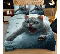 Nuphtun Duvet Cover Super King Size Grey Screaming Cat, Microfiber Bedding Super King Set for Family, Luxury 3D Printed Quilt Cover 86 x 102 Inches with Zipper & Ties