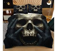 Nuphtun Duvet Cover Super King Size Grey Skull, Microfiber Bedding Super King Set for Family, Luxury 3D Printed Quilt Cover 86 x 102 Inches with Zipper & Ties
