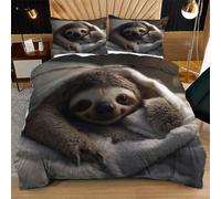 Nuphtun Duvet Cover Super King Size Grey Sloth, Microfiber Bedding Super King Set for Family, Luxury 3D Printed Quilt Cover 86 x 102 Inches with Zipper & Ties