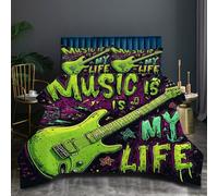 Nuphtun Duvet Double Size Green Rock Guitar, 100% Cotton Filled Quilt Double Size 79 x 79 Inches for All Seasons, Machine Washable Comforter with Corner Tabs
