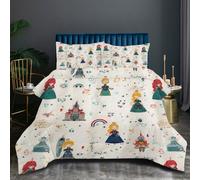 Nuphtun Duvet Double Size White Cartoon Princess, 100% Cotton Filled Quilt Double Size 79 x 79 Inches for All Seasons, Machine Washable Comforter with Corner Tabs