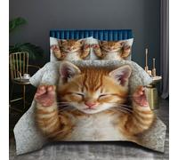 Nuphtun Duvet King Size Cute Yellow Cat, Reversible Coverless Comforter King Size 86 x 94 Inches, Ultra Soft Microfiber Quilt with 2 Pillowcase