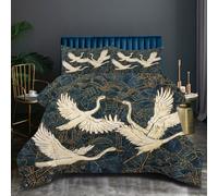 Nuphtun Duvet King Size Grey White Crane, Reversible Coverless Comforter King Size 86 x 94 Inches, Ultra Soft Microfiber Quilt with 2 Pillowcase