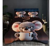 Nuphtun Duvet Set Single with 2 Pillowcases | Angry Koala, 3D Printed Quilted Comforter with 2 Pillowcases, 200GSM Natural Cotton Fill, Ultra-Soft Microfiber, All Seasons Bedding J331-