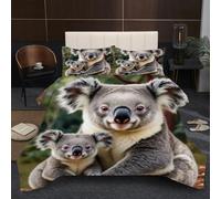 Nuphtun Duvet Set Single with 2 Pillowcases | Animal Koala, 3D Printed Quilted Comforter with 2 Pillowcases, 200GSM Natural Cotton Fill, Ultra-Soft Microfiber, All Seasons Bedding A305