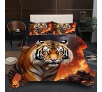 Nuphtun Duvet Set Single with 2 Pillowcases | Animal Tiger, 3D Printed Quilted Comforter with 2 Pillowcases, 200GSM Natural Cotton Fill, Ultra-Soft Microfiber, All Seasons Bedding A377