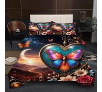 Nuphtun Duvet Set Single with 2 Pillowcases | Butterfly, 3D Printed Quilted Comforter with 2 Pillowcases, 200GSM Natural Cotton Fill, Ultra-Soft Microfiber, All Seasons Bedding A343