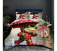 Nuphtun Duvet Set Single with 2 Pillowcases | Red Frog, 3D Printed Quilted Comforter with 2 Pillowcases, 200GSM Natural Cotton Fill, Ultra-Soft Microfiber, All Seasons Bedding J245-