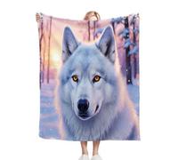 Nuphtun Flannel Blanket Thick 150 x 200 White Wolf, Throw Blanket 150x200 cm | Double Bed Size, Machine Washable, Ideal as a Duvet Topper or Large Couch Throw, Perfect for Sharing Warmth M218-