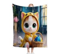 Nuphtun Flannel Blanket Thick 150 x 200 Yellow Cat, Throw Blanket 150x200 cm | Double Bed Size, Machine Washable, Ideal as a Duvet Topper or Large Couch Throw, Perfect for Sharing Warmth M240-