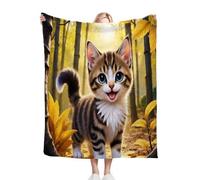 Nuphtun Flannel Blanket Thick 150 x 200 Yellow Cat, Throw Blanket 150x200 cm | Double Bed Size, Machine Washable, Ideal as a Duvet Topper or Large Couch Throw, Perfect for Sharing Warmth M162-