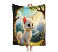 Nuphtun Kids Throw Blankets 100x130 White Fox, Microfibre Flannel Throw 100x130 cm | Ultra-Soft, Machine Washable, Perfect as a Sofa Throw, Office Blanket or for Travel M176-