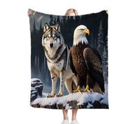 Nuphtun Kids Throw Blankets 100x130 Wolf Eagle, Microfibre Flannel Throw 100x130 cm | Ultra-Soft & Machine Washable, Perfect as a Sofa Throw, Office Blanket or for Travel B110