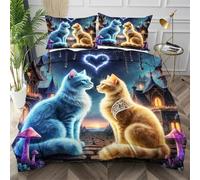 Nuphtun King Bedspread Set Blue Adult Cat, Anti-Wrinkle Microfibre King Duvet Cover for Bedroom, Comfy Smooth Bedding Set for Holiday Birthday + 2 Pillowcases 50x75 cm,AQ8602