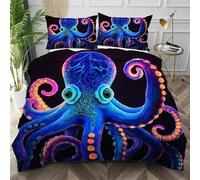 Nuphtun King Bedspread Set Blue Octopus, Anti-Wrinkle Microfibre King Duvet Cover for Bedroom, Comfy Smooth Bedding Set for Holiday Birthday + 2 Pillowcases 50x75 cm,AQ8308
