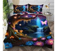Nuphtun King Bedspread Set Blue Waterfall, Anti-Wrinkle Microfibre King Duvet Cover for Bedroom, Comfy Smooth Bedding Set for Holiday Birthday + 2 Pillowcases 50x75 cm,AQ8686