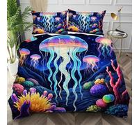 Nuphtun King Bedspread Set Purple Jellyfish, Anti-Wrinkle Microfibre King Duvet Cover for Bedroom, Comfy Smooth Bedding Set for Holiday Birthday + 2 Pillowcases 50x75 cm,AQ8302