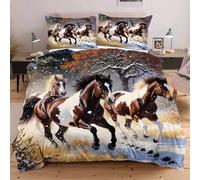 Nuphtun King Duvet Cover 90" x 86" Animal Horse, Luxury 3D Bedding Set with 2 Pillowcases 19" x 29" zippers, Secure Ties, Ideal for Master Bedrooms B373
