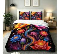 Nuphtun King Quilt Cover Colourful Painting, Luxury Microfiber King Bedspread Set with Four Corner Ties, Bedding Set for Your Family Friends + 2 Pillowcases 50x75 cm, AE143