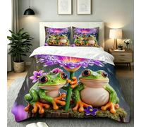 Nuphtun King Quilt Cover Green Frog, Luxury Microfiber King Bedspread Set with Four Corner Ties, Bedding Set for Your Family Friends + 2 Pillowcases 50x75 cm, AW6395