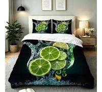 Nuphtun King Quilt Cover Green Lemon, Luxury Microfiber King Bedspread Set with Four Corner Ties, Bedding Set for Your Family Friends + 2 Pillowcases 50x75 cm, AE2369