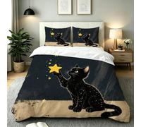 Nuphtun King Quilt Cover Grey Cat, Luxury Microfiber King Bedspread Set with Four Corner Ties, Bedding Set for Your Family Friends + 2 Pillowcases 50x75 cm, AW9587