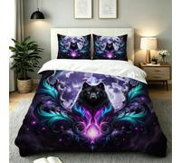 Nuphtun King Quilt Cover Grey Wolf, Luxury Microfiber King Bedspread Set with Four Corner Ties, Bedding Set for Your Family Friends + 2 Pillowcases 50x75 cm, AE1073