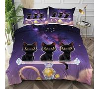 Nuphtun King Quilt Cover Purple Cartoon Cat, Luxury Microfiber King Bedspread Set with Four Corner Ties, Bedding Set for Your Family Friends + 2 Pillowcases 50x75 cm,AW713