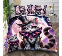 Nuphtun King Quilt Cover Purple Cartoon Cat, Luxury Microfiber King Bedspread Set with Four Corner Ties, Bedding Set for Your Family Friends + 2 Pillowcases 50x75 cm,AW953