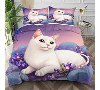 Nuphtun King Quilt Cover Purple Cat, Luxury Microfiber King Bedspread Set with Four Corner Ties, Bedding Set for Your Family Friends + 2 Pillowcases 50x75 cm,AW365