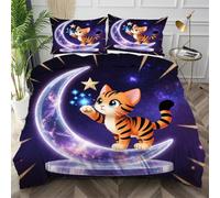 Nuphtun King Quilt Cover Purple Crescent Moon, Luxury Microfiber King Bedspread Set with Four Corner Ties, Bedding Set for Your Family Friends + 2 Pillowcases 50x75 cm,AW929