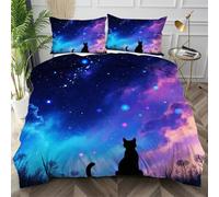 Nuphtun King Quilt Cover Purple Starry Sky, Luxury Microfiber King Bedspread Set with Four Corner Ties, Bedding Set for Your Family Friends + 2 Pillowcases 50x75 cm,AW917