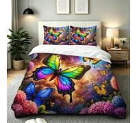 Nuphtun King Quilt Cover Yellow Butterfly, Luxury Microfiber King Bedspread Set with Four Corner Ties, Bedding Set for Your Family Friends + 2 Pillowcases 50x75 cm, AE599