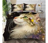 Nuphtun King Quilt Cover Yellow Cat Girl, Luxury Microfiber King Bedspread Set with Four Corner Ties, Bedding Set for Your Family Friends + 2 Pillowcases 50x75 cm,AW959