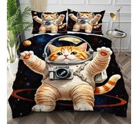 Nuphtun King Quilt Cover Yellow Space Cat, Luxury Microfiber King Bedspread Set with Four Corner Ties, Bedding Set for Your Family Friends + 2 Pillowcases 50x75 cm,AW857