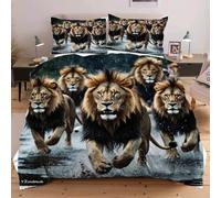Nuphtun King Size Bedding 94"x86" Animal Lion, 3D Printed Microfibre Quilt Set with 2 Pillowcases | Extra Length, Full Coverage, Perfect for Tall Sleepers, Machine Washable B51