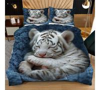 Nuphtun King Size Duvet Cover Sleeping White Tiger, 3D Printed Reversible Bedding Set King 86 x 94 Inches, 3-Piece Soft Microfiber Quilt Cover + 2 Pillow Cases for Teens & Adults