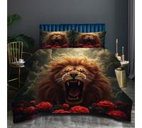 Nuphtun King Size Duvet Grey Screaming Lion, Soft Microfiber Reversible Comforter King Size 86 x 90 Inches, Lightweight Down Bedding Quilt with 2 Pillow Cases