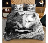 Nuphtun Quilt Cover Set King Grey Animal Wolf, 100% Microfiber Bedding Single Bed Set for Boys Girls, Soft Reversible Comforter Cover Sets + 2 Pillow Case with Zipper Closure