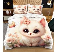 Nuphtun Single Duvet Cover Set Cartoon Cat, Soft Microfiber Bedding Single 53 x 79 Inches Bed Set for Boys Girls, Easy Care Reversible Quilt Covers with Zipper + 2 Pillowcases