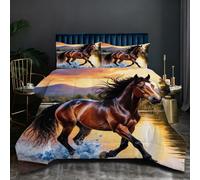 Nuphtun Single Size Bedding Set 53" x 79" Animal Horse, 3D Microfibre Duvet Cover with 2 Pillowcases | Easy Care, Quick Drying, Great for Vacation Homes, Durable, Long-lasting H286-