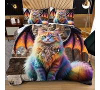 Nuphtun Single Size Bedding Set 53" x 79" Colourful Cat, 3D Microfibre Duvet Cover with 2 Pillowcases | Easy Care, Quick Drying, Great for Vacation Homes, Durable, Long-lasting N192